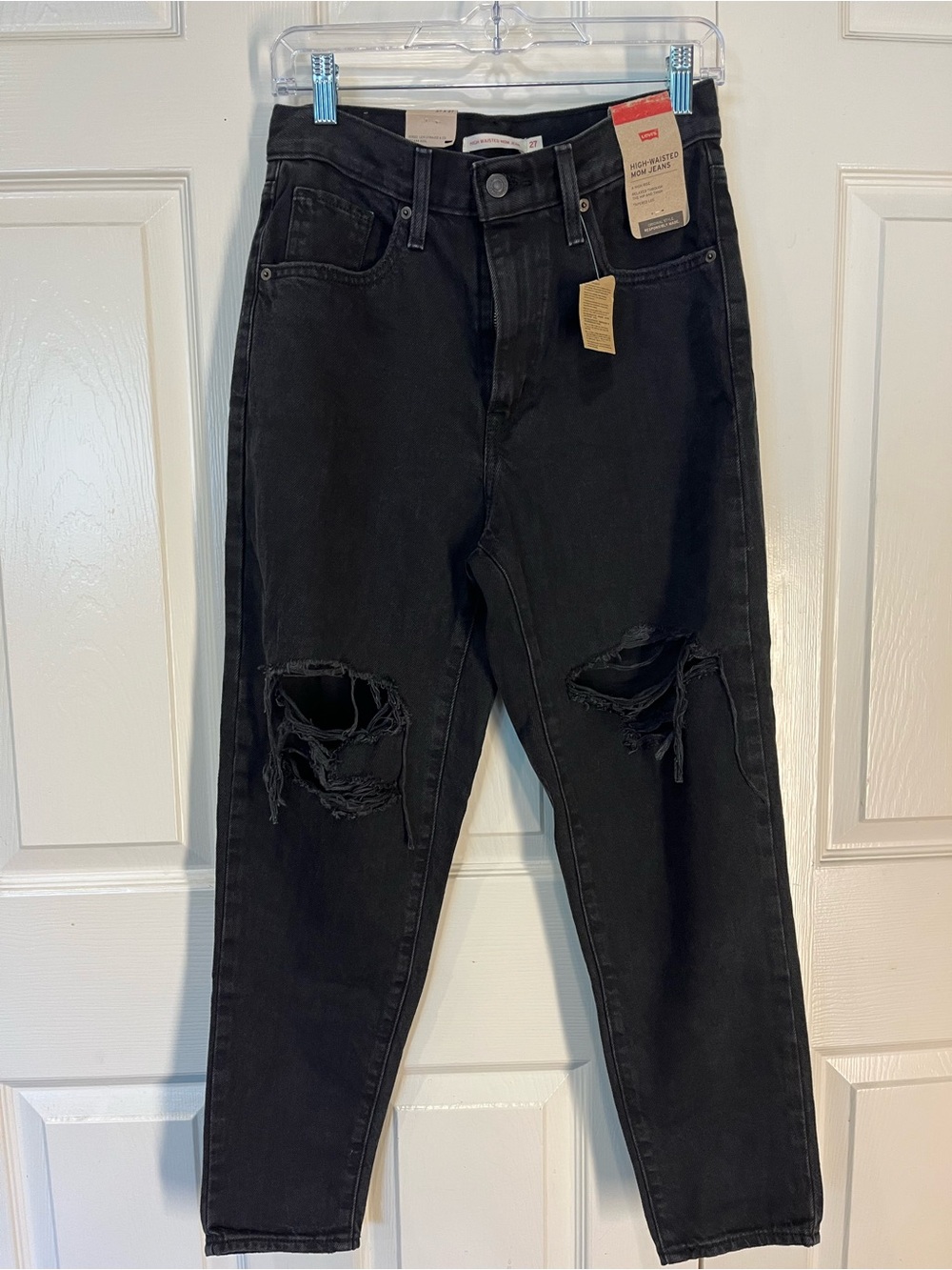 Levi's Black Distressed High Waisted Mom Jeans